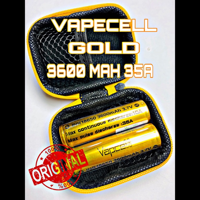 (แท้ 100%) ถ่านชาร์จ VAPCELL ทอง 18650