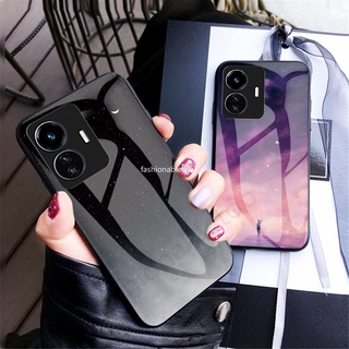 เคสโทรศัพท์มือถือกระจกนิรภัย TPU นิ่ม ขอบแข็ง กันกระแทก ไล่โทนสี สําหรับ Vivo Y77 Y76 Y75 Y55 Y30 Y15s Y15A Y01 Y 77 Y 76 Y 75 Y 55 Y 30 Y 15s Y 01 4G 5G