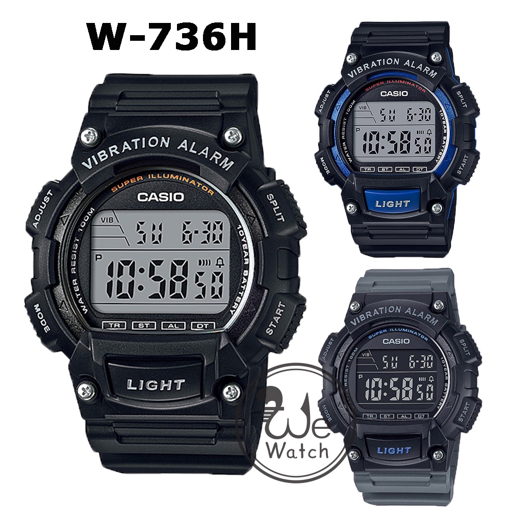CASIO ของแท้ รุ่น W-736H นาฬิกาผู้ชาย แบตเตอรี่ 10 ปี สายเรซิ่น กล่องและรับประกัน1ปี W736H W736 W-73