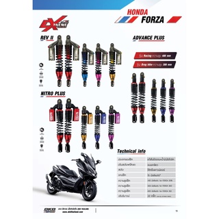 A01 โช๊คหลัง รุ่นREV II FORZA300-350 แบรนด์OKD ความสูง430-400MM มีกระปุก ปรับรีบาวด์ปรับสปริงได้เลือกสีได้