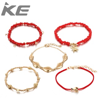 Red Cord Anklet Set Shell Small Fish Starfish Anklet 5-Piece Set Combination for girls for wom