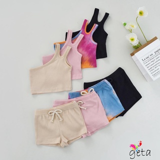 Geta- ชุดเสื้อแขนกุด เปิดไหล่ สีพื้น และกางเกงขาสั้น สําหรับเด็กผู้หญิง