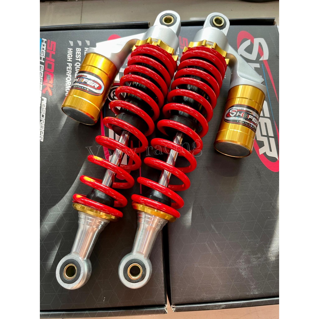 โช้คหลังเวฟทุกรุ่น เวฟ110i/125LED/125r/125s/125iบังลม/ดรีม ขนาด 320 มิล(สปริงแดง/ดำ กระปุกทอง) บรรจุ 1 คู่