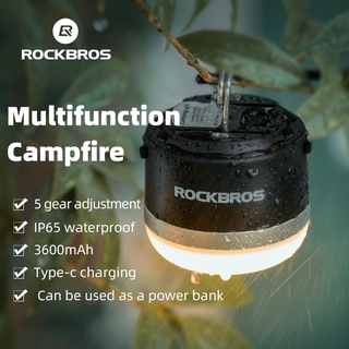 Rockbros โคมไฟสปอตไลท์ Type-C 3600mAh อเนกประสงค์ กันน้ํา ชาร์จซ้ําได้ สําหรับตั้งแคมป์ เดินป่า กลางแจ้ง