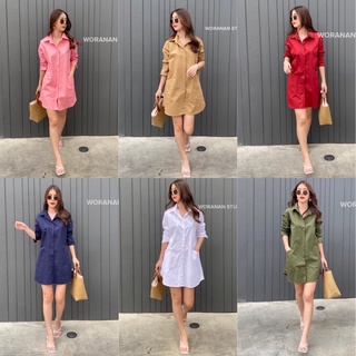 mini dress shirt style เดรสเชิ้ตผ้าคอตตอน ชุดเดรสสั้น ทรงน่ารัก