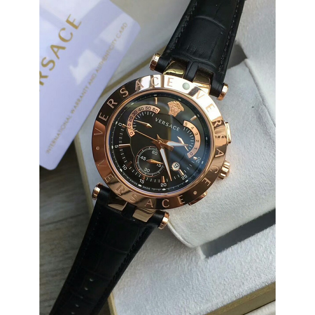 Versace Versace นาฬิกาผู้ชายและผู้หญิงนาฬิกาควอทซ์คุณภาพสูงบูติกแฟชั่นนาฬิกาสามตาแท้นาฬิกา Versace น