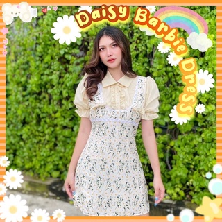 Daisy Barbie Dress เดรสลายดอกไม้ โทนสีครีม ทรงเอี๊ยม น่ารักๆ ผ้าเนื้อดี แขนตุ๊กตา เดรสลายดอกไม้ งานป้าย