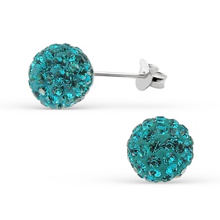 SILVER THAI  Blue Zircon crystal ball stud Earring, disco ball silver stud earring  สีฟ้าเพทายลูกบอลคริสตัลแกนต่าง