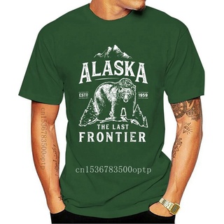 เสื้อยืดผ้าฝ้ายพิมพ์ลายแฟชั่น ใหม่ Alaska เสื้อยืดลําลอง แขนสั้น พิมพ์ลาย The Last Frontier Bear ของขวัญ สําหรับผู้ชาย