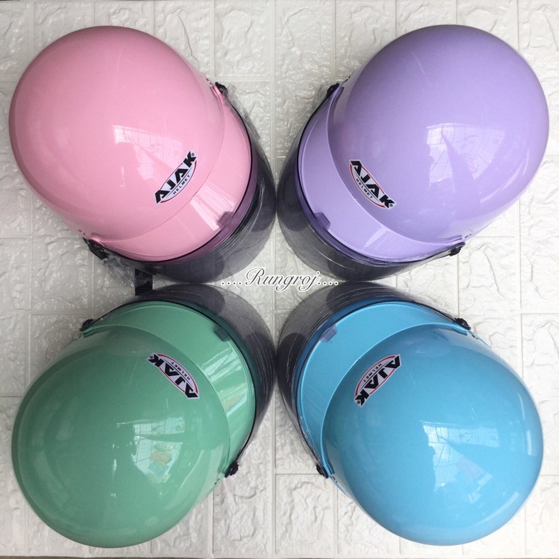 หมวกกันน็อค AJAK (ผู้ใหญ่) สีพาสเทลและอื่นๆ ทรงครึ่งใบ แถมกระจกหน้าหมวก มีมอก.
