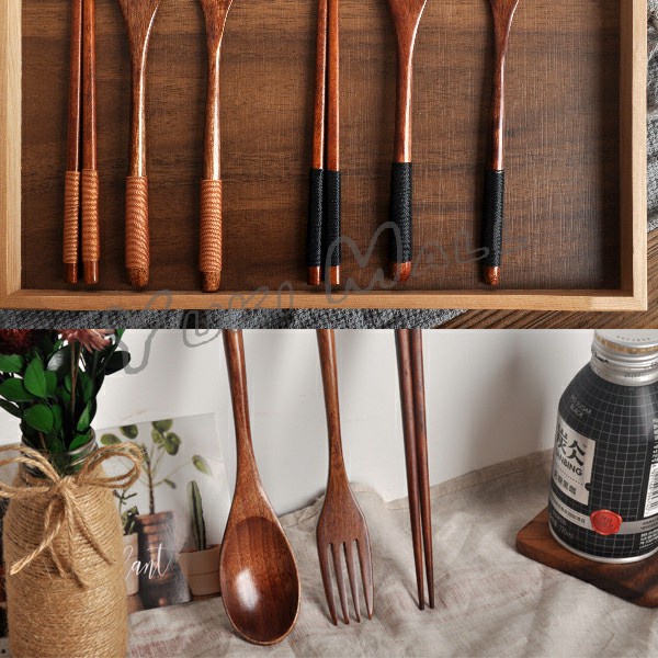 Yuki ชุดช้อนส้อม ช้อนส้อมไม้ ตะเกียบ ช้อน ส้อม  แบบพกพา สไตล์ญี่ปุ่น cutlery set - รูปที่ 4