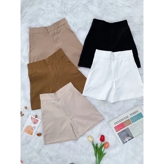 (B) กางเกงขาสั้นตะขอหน้า ทรงเรียบหรูดูแพง ผ้าเปเป้ 🔥พร้อมส่ง