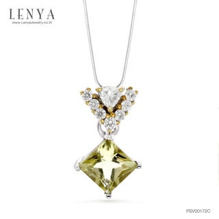 Lenya Jewelry จี้พลอยเลมอนควอตซ์(Lemon Quartz) รูปทรงสี่เหลี่ยม สวยเด่นเมื่อสวมใส่ บนตัวเรือนเงินแท้ชุบทองคำขาว