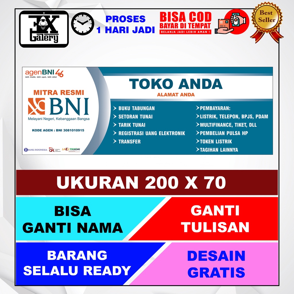 BANNER, BNI AGENT SIZE 200 X 70 CAN AME, สีสุ่มและการออกแบบฟรี