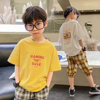 💡Mykids💡&lt;T-SHIRT&gt;2021 new boy แขนสั้น t-shirt เวอร์ชั่นเกาหลีของ big boy boy ครึ่งแขน top trend