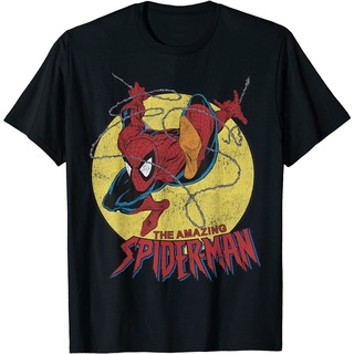 เสื้อยืด ผ้าฝ้ายแท้ ระบายอากาศได้ดี พิมพ์ลายโลโก้ Marvel The Amazing Spider-Man สไตล์วินเทจ คุณภาพสูง