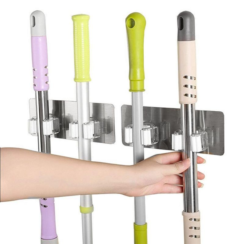2pcs Spring Wall Broom Sticker Multi-Spots Non-Trace Storage Organizer ...