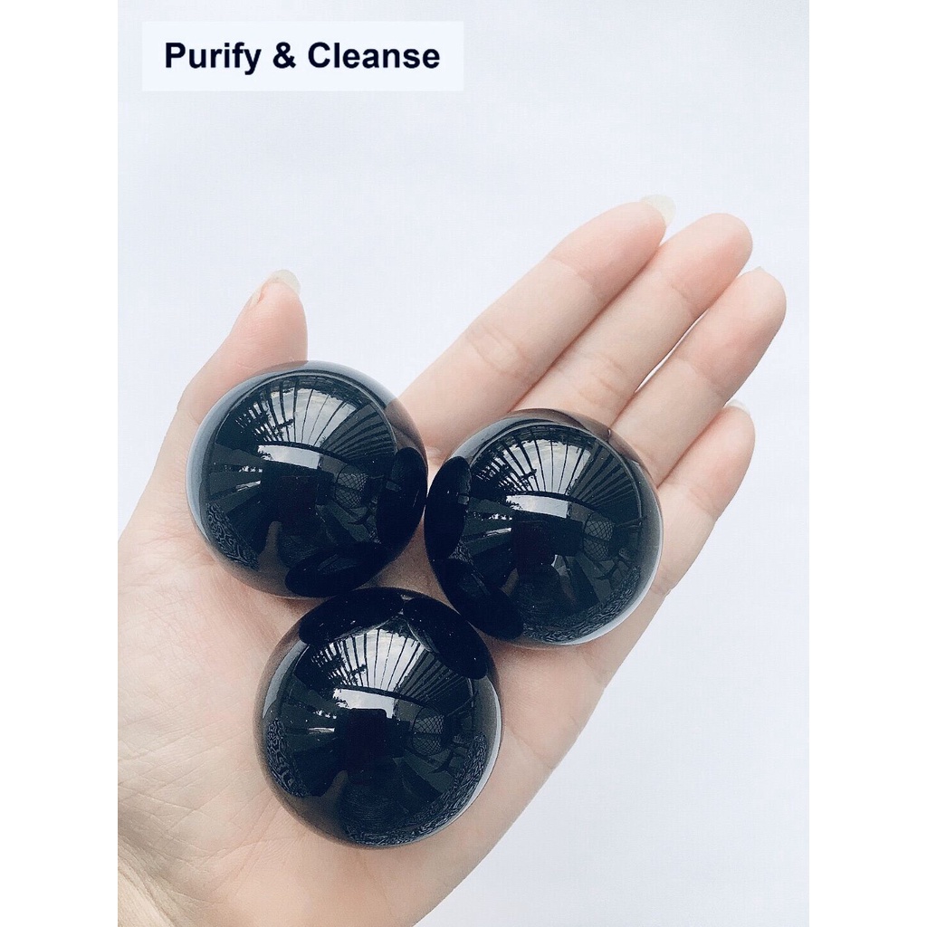 Purify & Cleanse 4 ซม. Healing Stone พลอยควอตซ์ Charka Black Obsidian Sphere