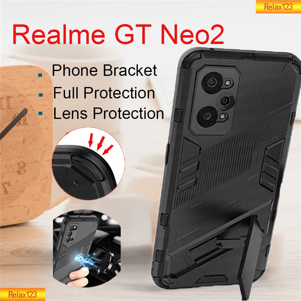 แฟชั่นเคสสำหรับ Realme GT Neo 2 Neo2 4G 5G เคสโทรศัพท์แม่เหล็กขายึดขาตั้งเกราะกันกระแทกปลอกเลนส์กล้องป้องกันด้านหลังเคสแข็ง