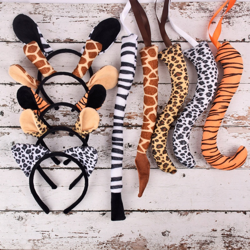 Mya Animal Costume Set Leopard Giraffe Ear Headband Tail Halloween Cosplay Supplies