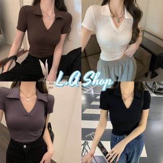 L.A Shop พร้อมส่ง  เสื้อไหมพรมคอปกแขนสั้น ดีเทลผ้าร่ิงนิ่มใส่สบายมากคิ้วๆ "D012"