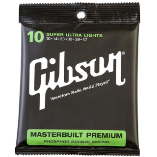 GIBSON สายกีต้าโปร่ง เบอร์ 10 ยี่ห้อกิ๊บสันแท้ รุ่น Masterbuilt Premium 1 ชุด 6 สายครบเซ็ต แถมฟรีปิ๊กคุณภาพดี 3 อัน