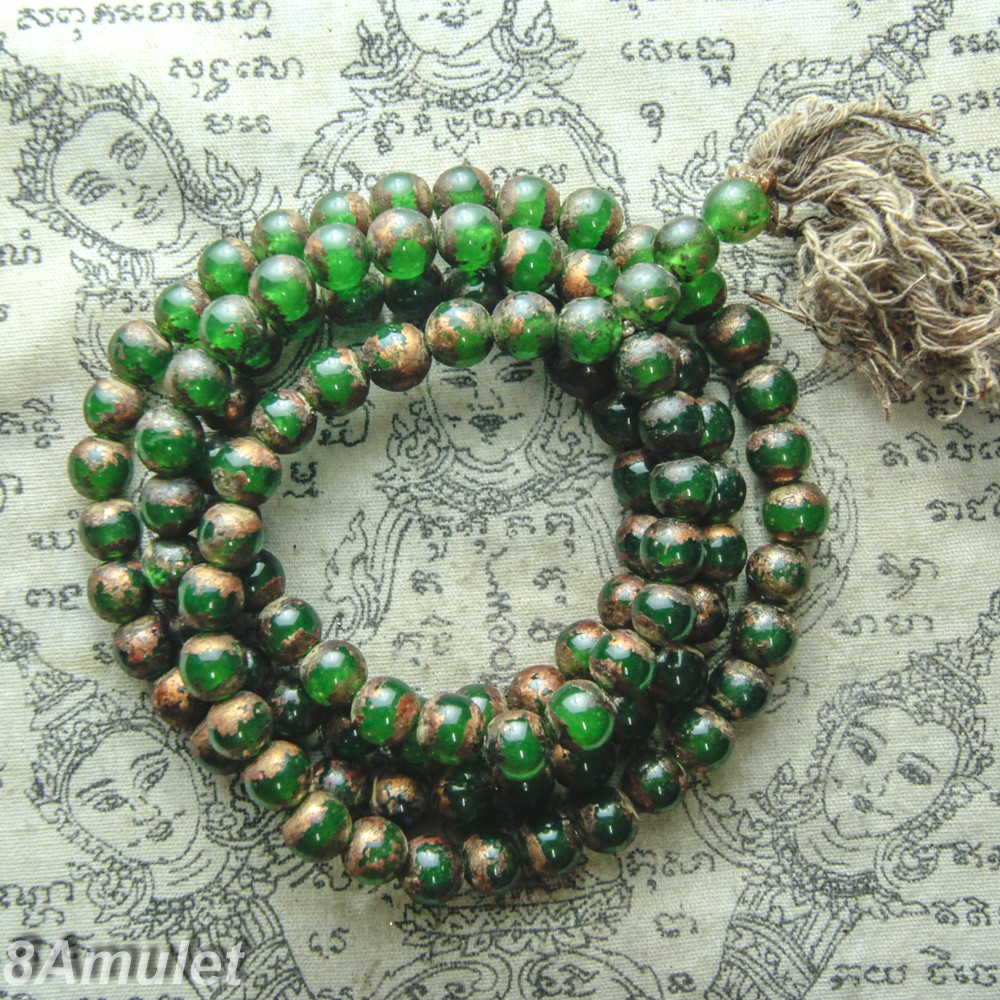 สร้อยประคำ 108 เม็ดประคำ 10 มิล หยกแก้วมณีโชติ กรุวังหน้า วัดพระแก้ว วรรณะหยกเขียว สวดมนต์ ทำสมาธิ ว