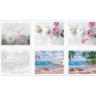 (พร้อมส่ง-ชุดที่1) ภาพระบายสีตามตัวเลข แบบขึงเฟรมไม้ ขนาด40x50cm งานศิลปะ DIY painting by numbers ภาพสวยๆ