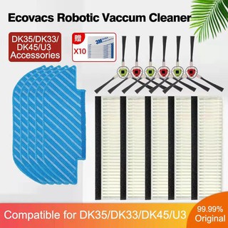 Ecovacs DK35 DK33 DK45 U3 แปรงด้านข้าง แผ่นกรอง HEPA ผ้าม็อบ บล็อกกล่องฝุ่น กล่องฝุ่น ขาตั้งไม้ถูพื้น และถังเก็บน้ํา แบบเปลี่ยน