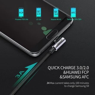 UGREEN รุ่น US284 สายชาร์จ USB C Fast Charge 90 Degree Cable Quick Charge 3.0 สำหรับ Galaxy Note 10