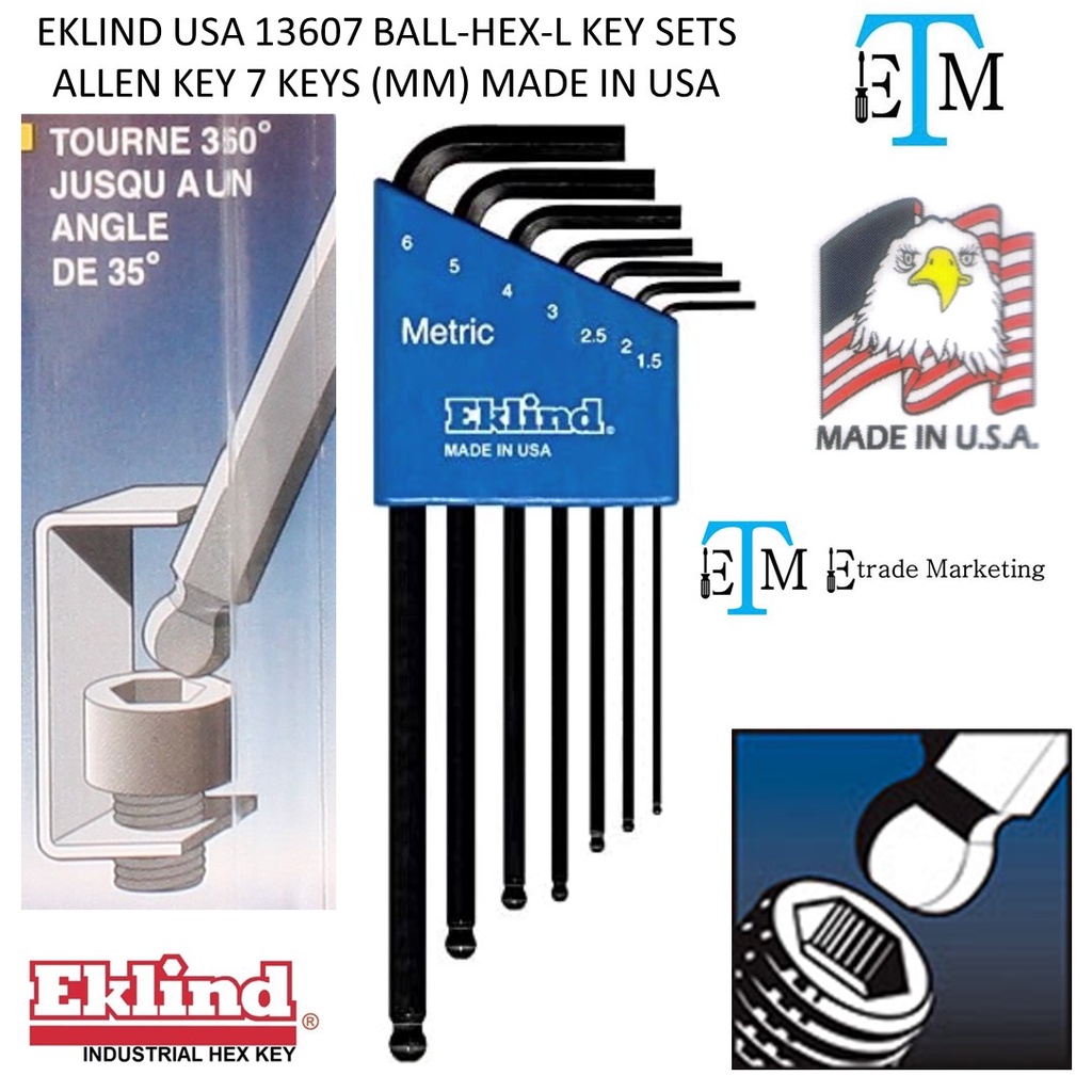 EKLIND USA 13607 BALL-HEX-L KEY SETS ALLEN KEY 7 KEYS (MM)