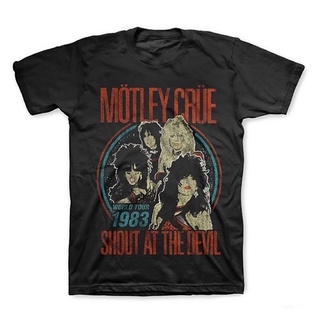 เสื้อยืด ผ้าฝ้าย 100% พิมพ์ลาย Motley Crue Shout At The Devil สไตล์วินเทจ สําหรับผู้ชาย