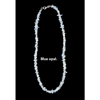 blue opal uncut bead necklace. สร้อยคอลูกปัดโอปอลสีน้ำเงินเจียระไน