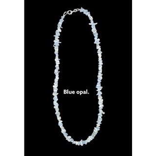 blue opal uncut bead necklace. สร้อยคอลูกปัดโอปอลสีน้ำเงินเจียระไน