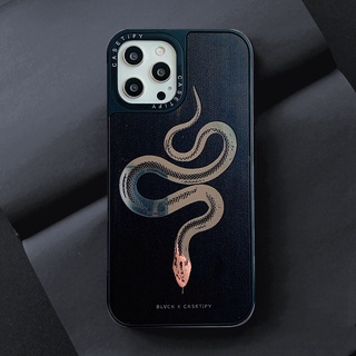 Original CASETiFY สีดำ BLVCK งูชุบกระจกแต่งหน้าปลอก For iPhone ของ 14 Plus 7 + 8 + X XS XR 11 12 13 Pro 13Pro Max SE 2020 Impact Hard PC เคสซิลิโคน