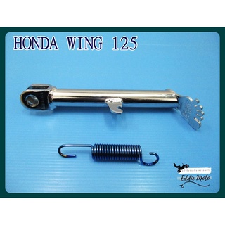 HONDA WING125 SIDE STAND &amp; "BLUE" SPRING SIDE STAND SET  // ขาตั้งข้าง รูปเท้า เหล็ก ชุบโครม พร้อม สปริงขาตั้ง สีน้ำเงิน