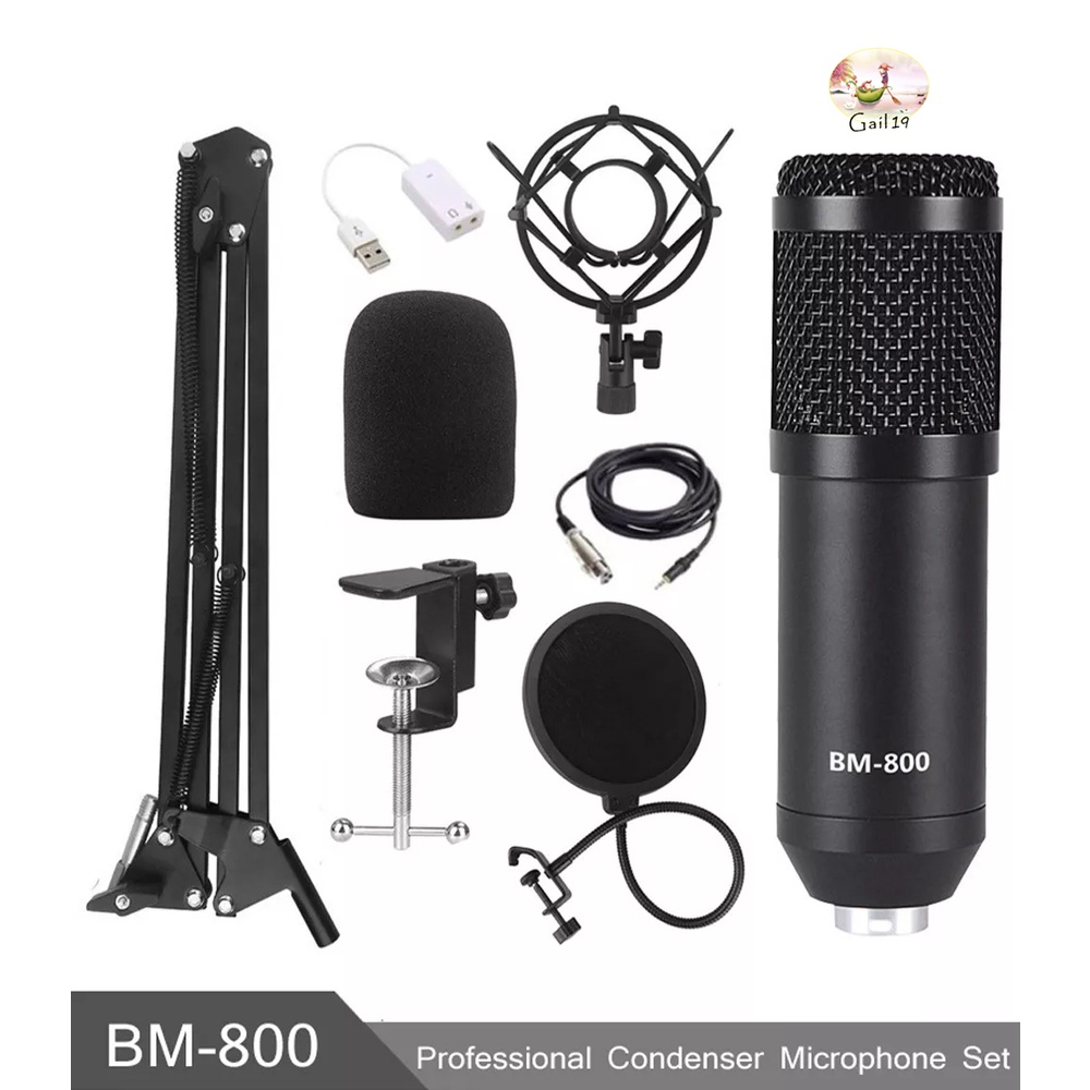 BM-800 Hanging Microphone Kit, Live Broadcast Recording Large Diaphragm Condenser Microphone Set BM-