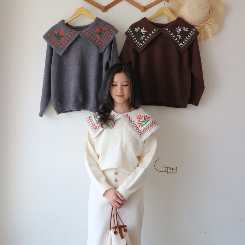 BIG COLLAR เกาหลี SWEATER CARDIGAN SWEATHER เกาหลีผู้หญิง SWETER PREMIUM KNITTED MATERIAL