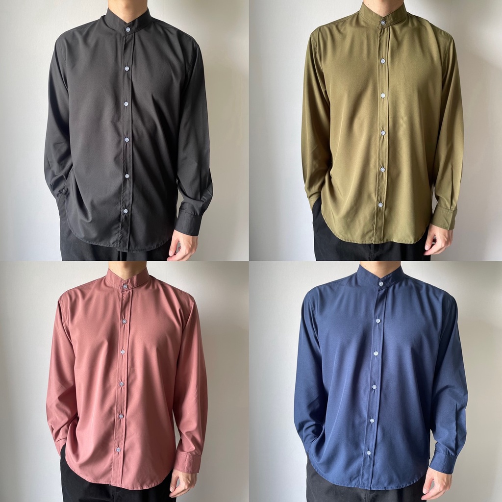 [9 color] Shirt mandarin collar minimal Korea เสื้อเชิ้ต คอจีน สีพื้น แขนยาว มินิมอล เกาหลี ผ้านิ่ม