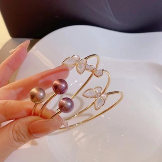 สร้อยข้อมือไข่มุกน้ําจืด สีม่วง DIY ผีเสื้อ แม่ เปลือกหอย แฟชั่น