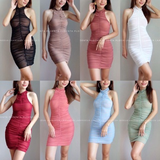 Mini high-neck dress เดรสสั้นคอเต่าโชว์หลัง เดรสผ้ามุ้งดีเทลแน่น