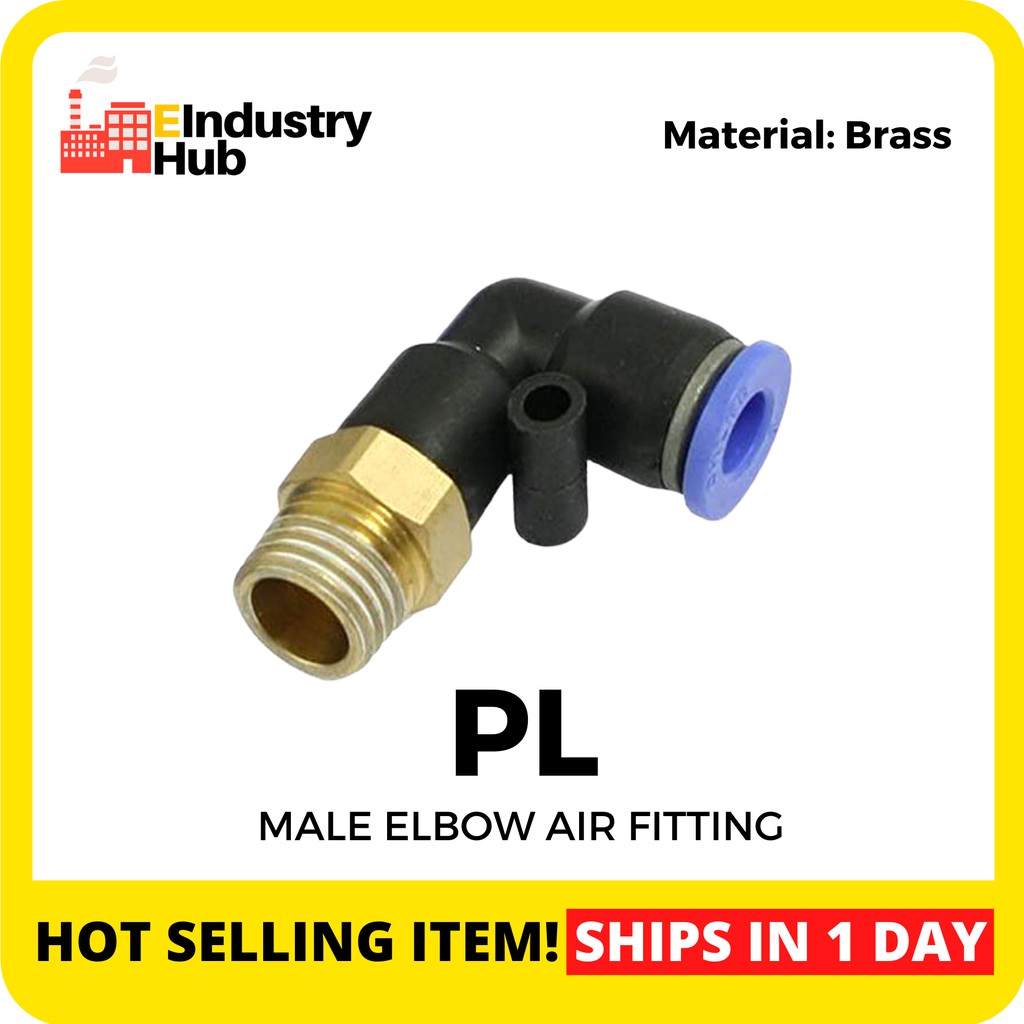 ทองเหลือง PL นิวเมติกข้อศอกชาย Air Fitting ชายด้ายข้อศอก Push In Push Lock (PL06-01,PL06-02,PL08-02,