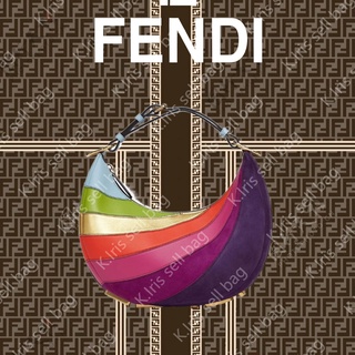 FENDI/ Fendigraphy กระเป๋าพระจันทร์เสี้ยวเล็ก กระเป๋าหนังแต่งบล็อกสี