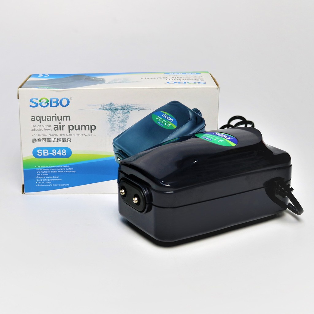 sobo SB-848 ปั๊มลมออกซิเจน 2 ทาง สำหรับตู้ปลาและอ่างเลี้ยงปลา
