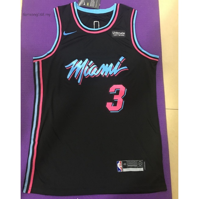 2020 ใหม ่ NBA Men 's Miami Heat #3 Dwyane Wade เย ็ บปักถักร ้ อยเสื ้ อบาสเก ็ ตบอลเจอร ์ ซีย ์ ซิตี ้ สีดํา