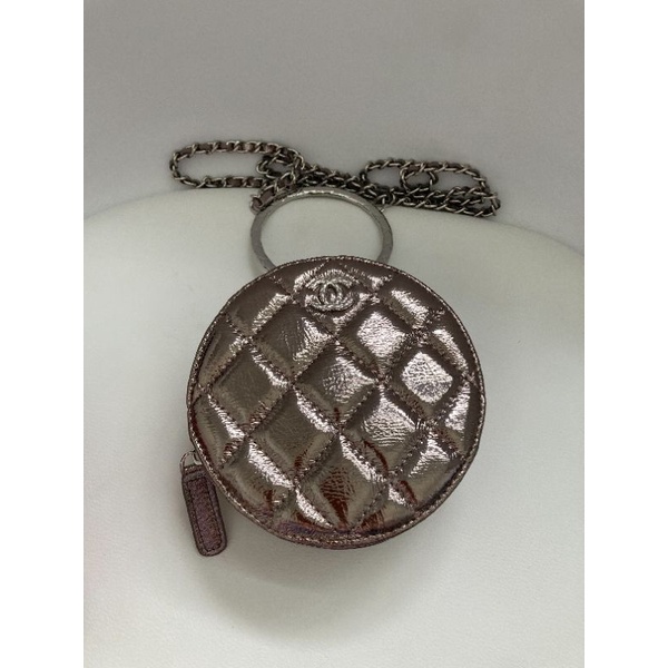 Chanel Quilted Metallic Leather round Bag with Ring Top Handle smoke Silver 2020