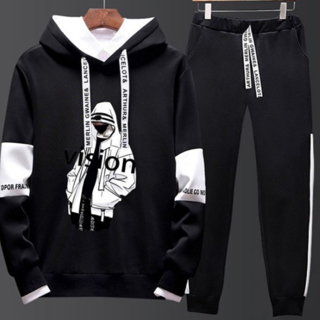 Clothing Fashion ชุดเซต 2 ชิ้น เสื้ัอแขนยาว มีฮูด + กางเกงขายาว เอวยางยืด สกรีนลาย รุ่น 999