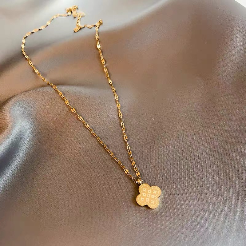 สร้อยคอ พร้อมจี้ใบโคลเวอร์สี่แฉก | ทองคํา 18k | โซ่กระดูกไหปลาร้า | เหล็กไทเทเนียม | สแตนเลส | เครื่องประดับ สําหรับผู้หญิง
