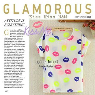 Colorful lips HM top ใหม่ เสื้อลายลิปส์ แบบ hm น่ารักเฟร่อ