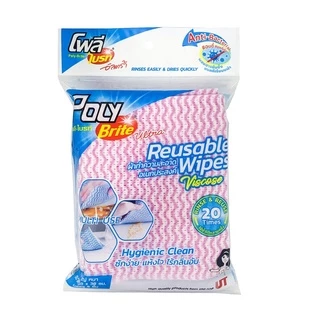Poly-Brite โพลี-ไบรท์ ผ้า Viscose (5 ชิ้น/ซอง) ผ้าอเนกประสงค์ ลดการสะสมของแบคทีเรีย แห้งไว ไร้กลิ่นอับ ไม่ทิ้งคราบ
